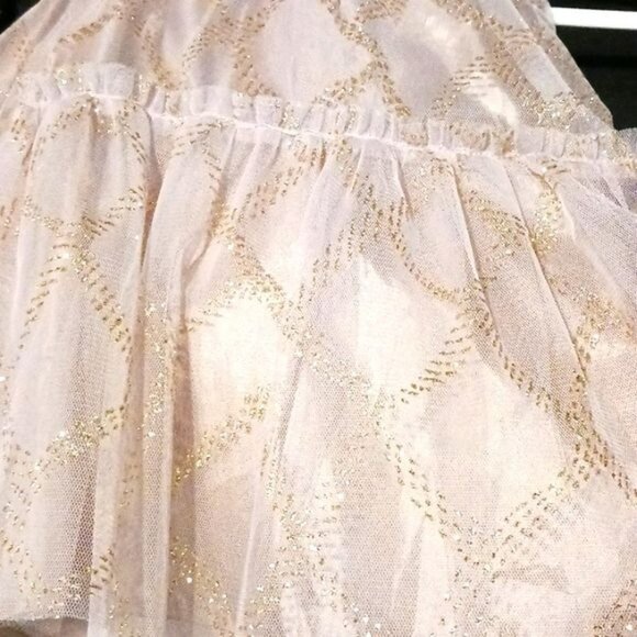 As U Wish Strapless Champaign Pink/Gold Shimmer Tulle Mini Dress Size 3 Juniors - Picture 12 of 14